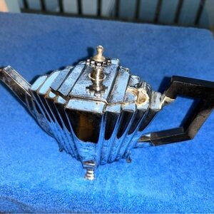 Antique Art Deco Footed Teapot Bakelite Handle Silverplate 1920s